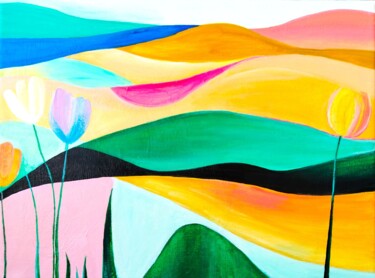 「Blossoming Hills of…」というタイトルの絵画 Iren Soloによって, オリジナルのアートワーク, アクリル