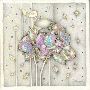 제목이 "Orchidea Corallo v.3"인 그림 Alessia Sinopoli로, 원작, 흑연 기타 단단한 패널에 장착됨