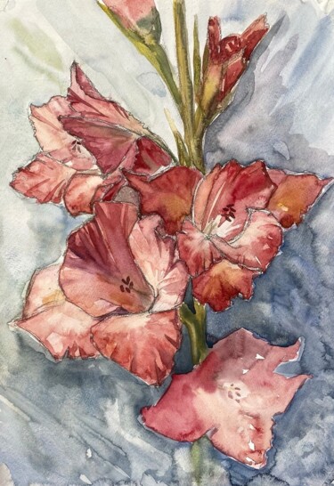 Schilderij getiteld "Гладиолус" door Ekaterina Kesler, Origineel Kunstwerk, Aquarel