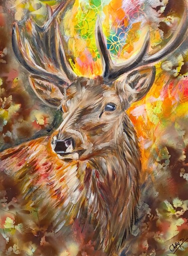 Oh My Deer 绘画 标题为“Oh My Deer” 由Chrys Oak, 原创艺术品, 油