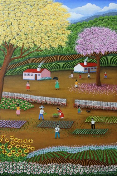 绘画 标题为“Primavera na fazenda” 由Edna De Araraquara, 原创艺术品, 丙烯 安装在木质担架架上