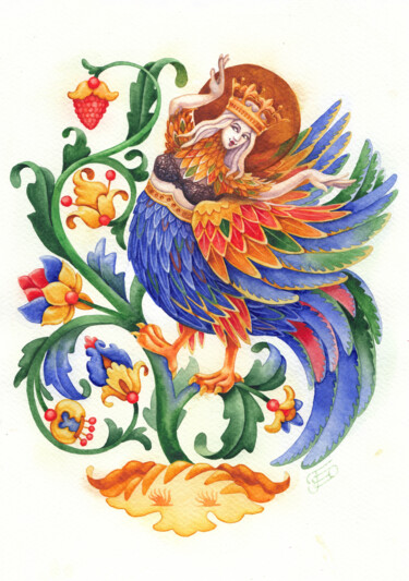 Schilderij getiteld "Heavenly Flex: Alko…" door Ekaterina Glazkova, Origineel Kunstwerk, Aquarel