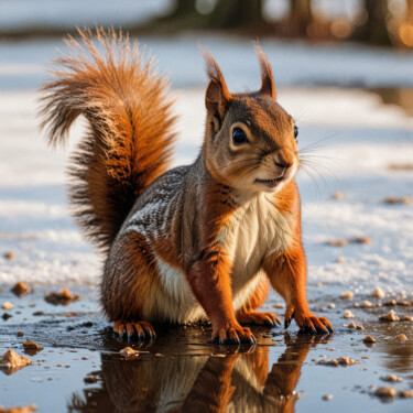 数字艺术 标题为“Squirrel Reflection…” 由Michael Quarz (MiQ), 原创艺术品, AI生成的图像