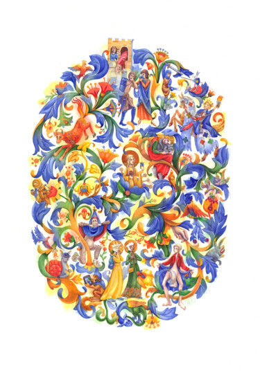 「Modern Medieval」というタイトルの絵画 Ekaterina Glazkovaによって, オリジナルのアートワーク, 水彩画