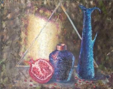 Secret Light. Pomegranate. Still Life. Triangle. Canvas. Oil 绘画 标题为“Secret Light. Pomeg…” 由Allen Light, 原创艺术品, 油 安装在木质担架架上