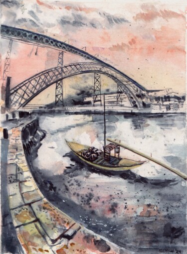 Pintura intitulada "Porto" por Semilla, Obras de arte originais, Aquarela