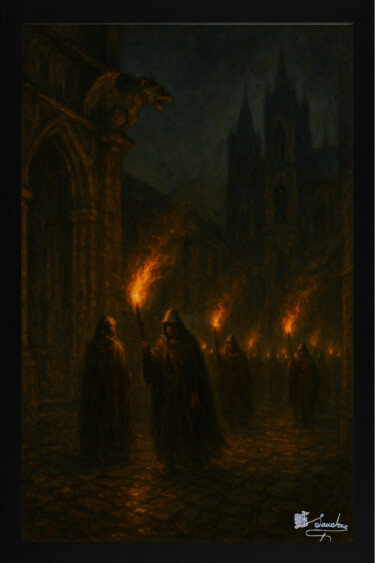 Nocturnal Procession Ζωγραφική με τίτλο "Nocturnal Procession" από Elio Segundo Sanchez, Αυθεντικά έργα τέχνης, Λάδι