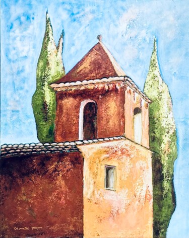 Vieux clocher 绘画 标题为“Vieux clocher” 由Marie Therese Combe, 原创艺术品, 丙烯 安装在木质担架架上