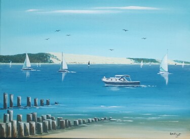 Painting titled "Plage du Mimbeau 2" by Anne-Marie Picot, Original Artwork, Acrylic Mounted on Wood Stretcher frame