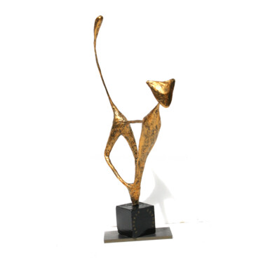 Petit chat A-doré, sculpture chat patine dorée 雕塑 标题为“Petit chat A-doré,…” 由Vanessa Renoux, 原创艺术品, 金属