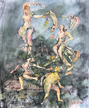 Collages intitolato "Spirits of the place" da Peter Otlan, Opera d'arte originale, Acquarello