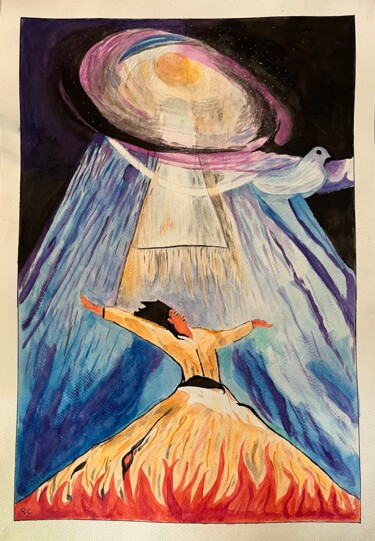 Painting titled "Whirling darvish" by Siyavash Chegeni, Original Artwork, Watercolor