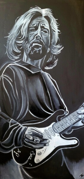 Pittura intitolato "Eric Clapton" da Jan-Albert Ernsten, Opera d'arte originale, Olio Montato su Telaio per barella in legno