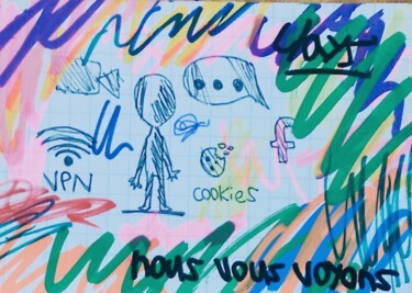 제목이 "Nous vous voyons..."인 그림 Clays로, 원작, 젤 펜