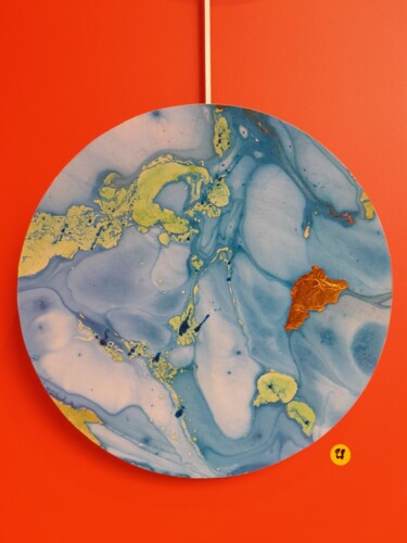 Schilderij getiteld "L'île d'Or" door Béatrice Burel, Origineel Kunstwerk, Inkt Gemonteerd op Houten paneel