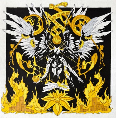 Queen of Chaos – Yellow, Black & Grey | Markers on Paper 제목이 "Queen of Chaos – Ye…"인 그림 Nolan Trace로, 원작, 마커