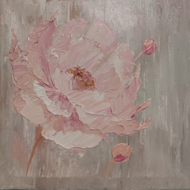 Painting titled "Pink delicate flower" by Tatiana Momot, Original Artwork, Acrylic Mounted on Wood Stretcher frame