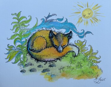 Σχέδιο με τίτλο "The Napping Fox" από Anita Zotkina, Αυθεντικά έργα τέχνης, Μολύβι