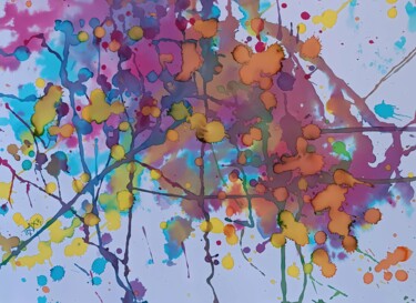 Nature in Motion Bright Watercolor Splatter Art 绘画 标题为“Nature in Motion Br…” 由Diana Dimova - Traxi, 原创艺术品, 水彩