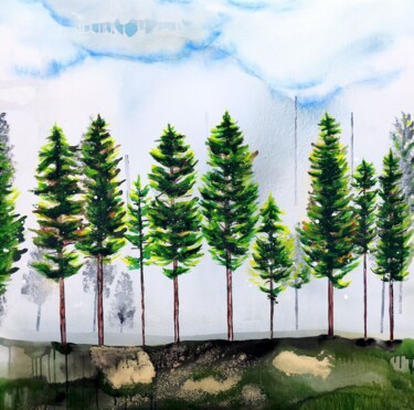 Trees of stillness 03 Painting titled "Trees of stillness…" by Poonam Choudhary, Original Artwork, Acrylic Mounted on Wood Stretcher frame