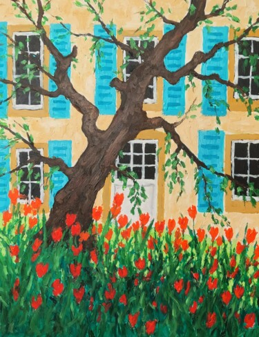 Pintura titulada "House with blue shu…" por Colin Ross Jack, Obra de arte original, Oleo Montado en Bastidor de camilla de m…