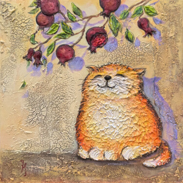绘画 标题为“Cat under garnet” 由Joanna Misoteri, 原创艺术品, 丙烯 安装在木质担架架上