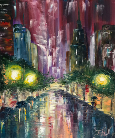 City lights: rain, city, megapolis