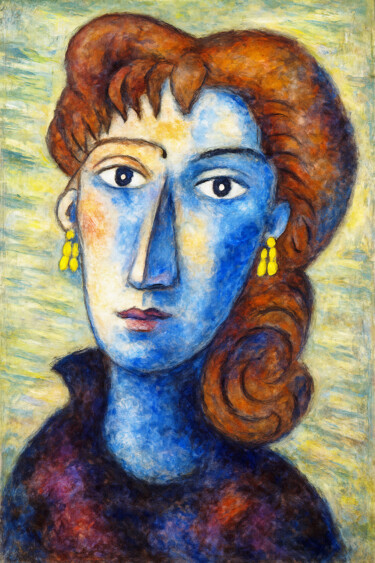 Arte digitale intitolato "Visage femme chevelu" da Pacôme Coquet, Opera d'arte originale, Immagine generata dall'IA Montato…