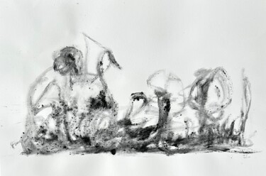 Devant le feu "Devant le feu" başlıklı Tablo Michel Teulé tarafından, Orijinal sanat, Karakalem