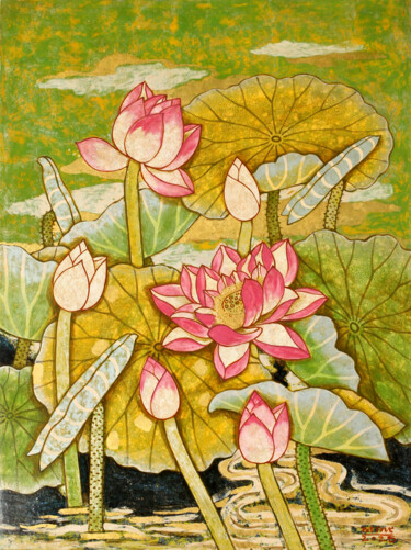 Schilderij getiteld "Early Sunny" door Du Bui Trong, Origineel Kunstwerk, Lak Gemonteerd op Houten paneel