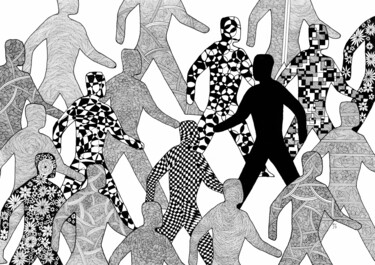 「Gegen den Strom」というタイトルの描画 Andreas Vogelmannによって, オリジナルのアートワーク, インク