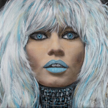 Schilderij getiteld "BB in Blue" door Erika Cool, Origineel Kunstwerk, Acryl Gemonteerd op Frame voor houten brancard