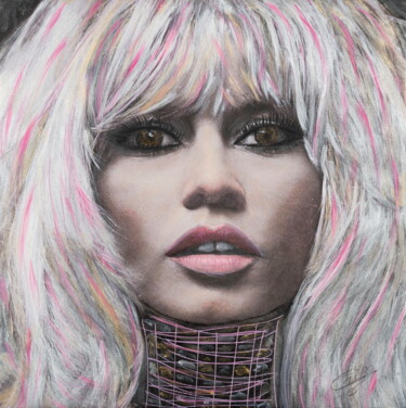 Painting titled "BB la vie en rose" by Erika Cool, Original Artwork, Acrylic Mounted on Wood Stretcher frame