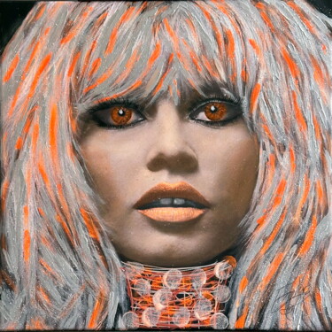 Schilderij getiteld "BB orange" door Erika Cool, Origineel Kunstwerk, Acryl Gemonteerd op Frame voor houten brancard