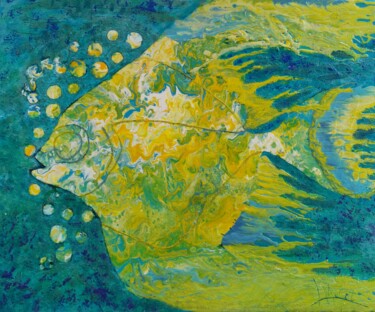 Painting titled "Poisson bulles" by Laurent Mulot, Original Artwork, Acrylic Mounted on Wood Stretcher frame