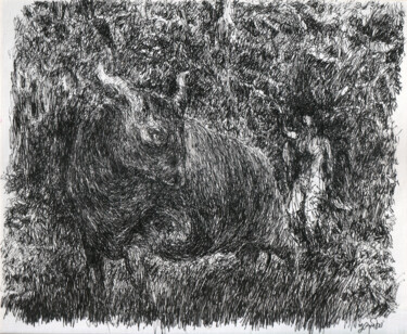 图画 标题为“Alone in the forest…” 由Subhashis Ghosh, 原创艺术品, 墨