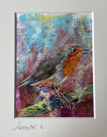 Schilderij getiteld "Rouge gorge 1- pf-…" door Nadine Lenzotti, Origineel Kunstwerk, Acryl Gemonteerd op Karton