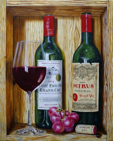 Les grands crus en trompe-l'oeil 绘画 标题为“Les grands crus en…” 由Jean-Pierre Walter, 原创艺术品, 油 安装在木质担架架上
