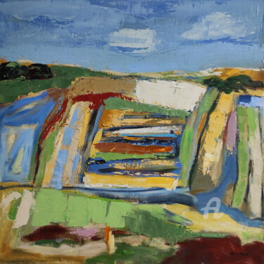 Painting titled "Cadence champêtre" by Sophie Dumont, Original Artwork, Oil Mounted on Wood Stretcher frame