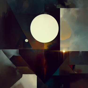 Eclipse Pt. 2 – Geometric Surrealism Meets Celestial Light Digital Arts titled "Eclipse Pt. 2 – Geo…" by Andtpj, Original Artwork, AI generated image
