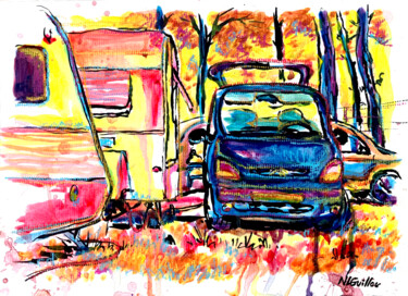 Painting titled "Ambiance Camping" by Nicolas Le Guillou, Original Artwork, Acrylic