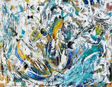 Schilderij getiteld "Electric Jazz" door Marietta Martirosyan, Origineel Kunstwerk, Olie Gemonteerd op Frame voor houten bra…