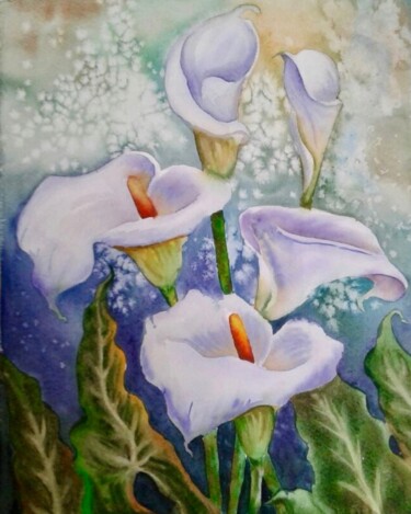 제목이 "Callas, flowers"인 미술작품 Tatiana Nepomniashchikh로, 원작, 수채화