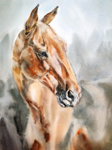 Schilderij getiteld "Ginger" door Elena Krivoruchenko, Origineel Kunstwerk, Aquarel