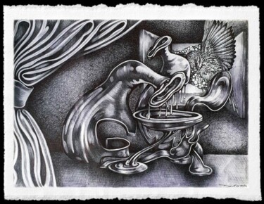 Ζωγραφική με τίτλο ""Still-Life with bi…" από Angel Rengell, Αυθεντικά έργα τέχνης, Μελάνι