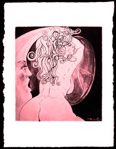 Drawing titled ""Margarite et la lu…" by Angel Rengell, Original Artwork, Ink