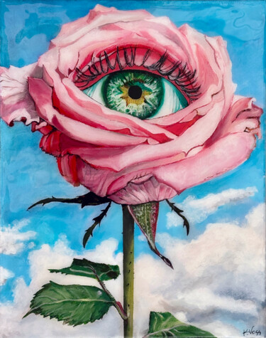 Painting titled "Les Yeux Sans Visage" by Kristin Voss, Original Artwork, Acrylic Mounted on Wood Stretcher frame