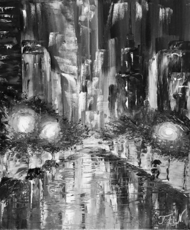 City of Gangsters in the rain (Monochrome) Pittura intitolato "City of Gangsters i…" da Tatiana Nepomniashchikh, Opera d'arte originale, Acrilico