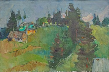 Slope in Yablunytsia Painting titled "Slope in Yablunytsia" by Olena Mishyna, Original Artwork, Oil Mounted on Wood Stretcher frame