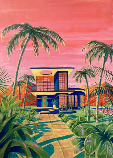 绘画 标题为“La Maison Bleue” 由Aurélien Bellido, 原创艺术品, 丙烯 安装在木质担架架上